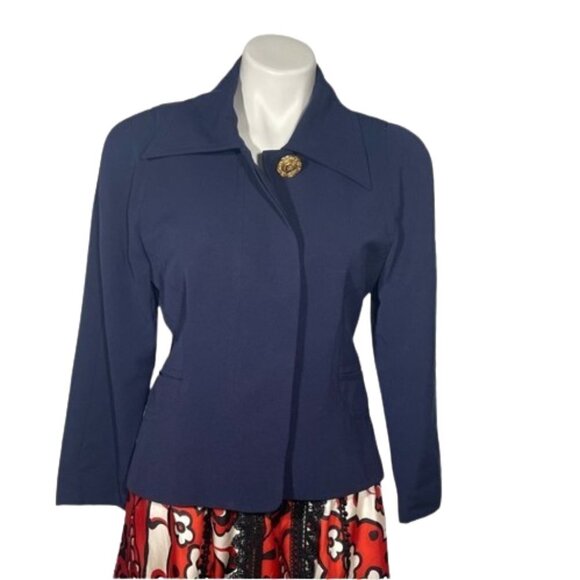 Christian Lacroix Women's Blazer blue wool gold top button size 8 Italy jacket - Picture 4 of 13